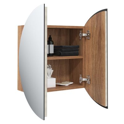 vidaXL Kopalniška omarica z okroglim ogledalom LED hrast 47x47x17,5 cm