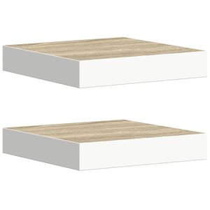 vidaXL Stenske police 2 kosa barva hrasta in bela 23x23,5x3,8 cm MDF