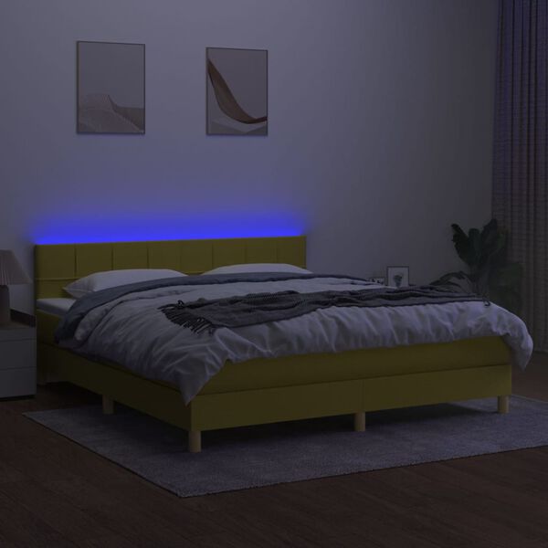 vidaXL Box spring postelja z vzmetnico LED zelena 180x200 cm blago