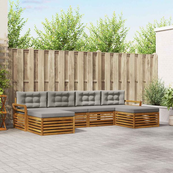 vidaXL Sedežne garniture z blazino 6 pcs Naravna in svetlo siva