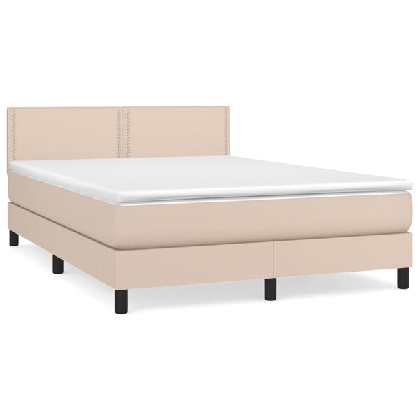 vidaXL Box spring postelja z vzmetnico kapučino 140x190cm umetno usnje