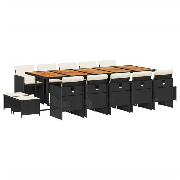 vidaXL Vrtna jedilna garnitura 15-delna z blazinami črn poli ratan