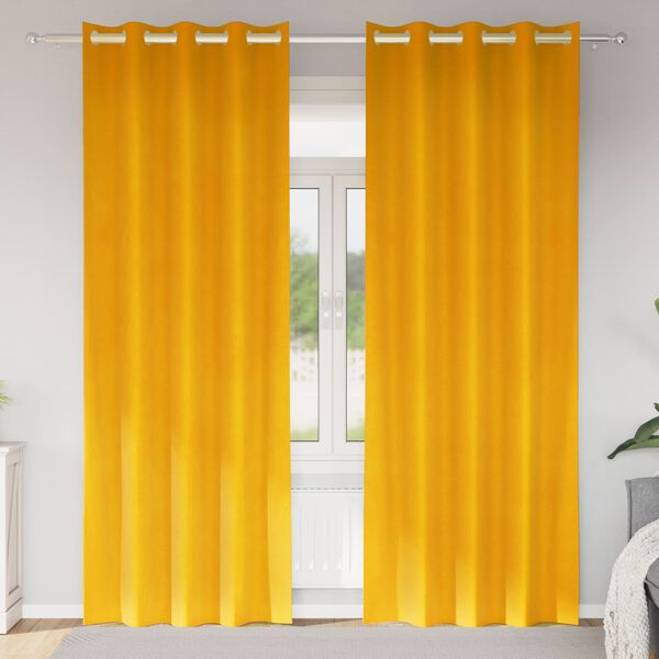 vidaXL Zatemnitvene zavese 2 pcs Gorčična rumena 140 x 225 cm Žamet