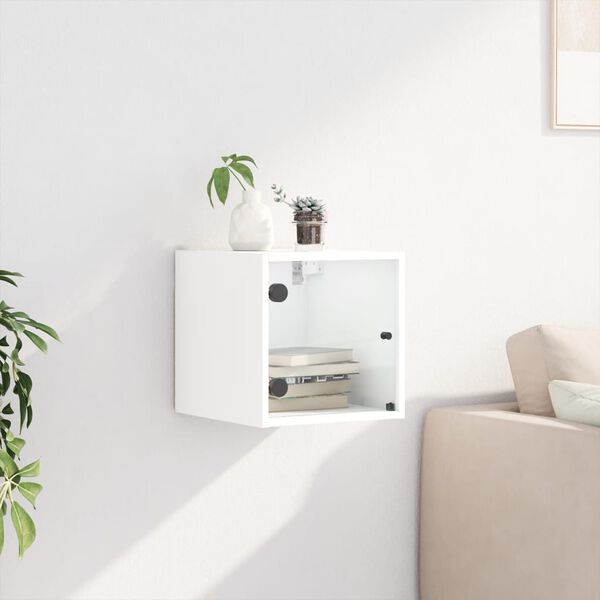 vidaXL Nočna omarica s steklenimi vrati bela 35x37x35 cm