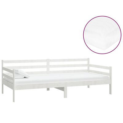 vidaXL Dnevna postelja z vzmetnico 90x200 cm bela trdna borovina