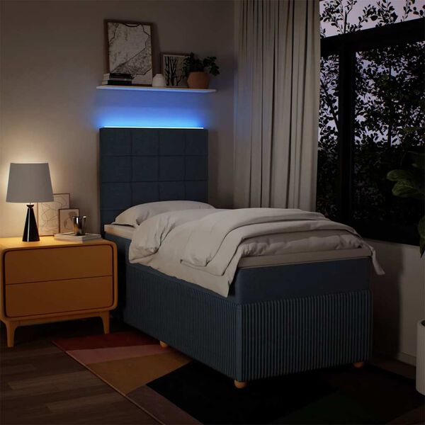 vidaXL Box spring postelja z vzmetnico modra 90x200 cm blago