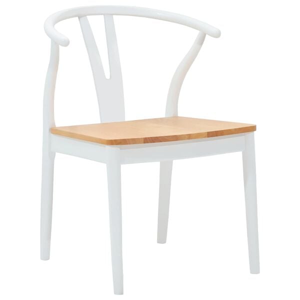 vidaXL Jedilni stol 2 pcs Bela in Naravna Masivno gumovo les