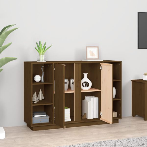 vidaXL Komoda medeno rjava 120x35x80 cm trdna borovina