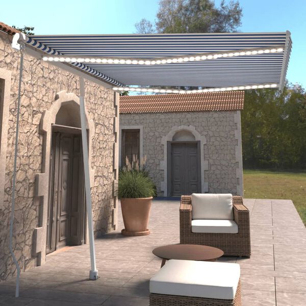 vidaXL Ročno zložljiva tenda z LED lučmi 300x250 cm modra in bela