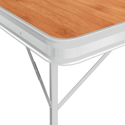 vidaXL Zložljiva kamping miza z 2 klopema aluminij rjave barve