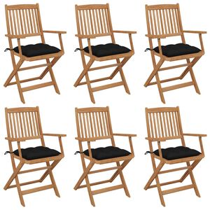 vidaXL Zložljivi vrtni stoli 6 kosov z blazinami trden akacijev les