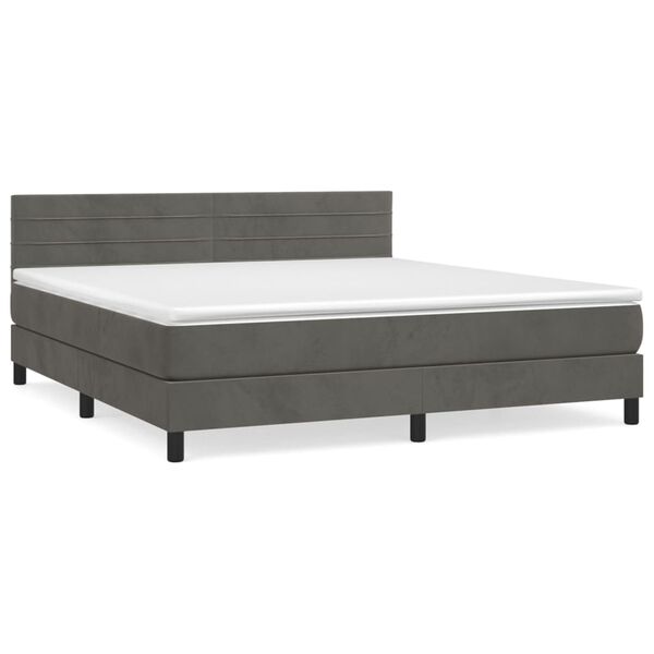 vidaXL Box spring postelja z vzmetnico temno siva 160x200 cm žamet