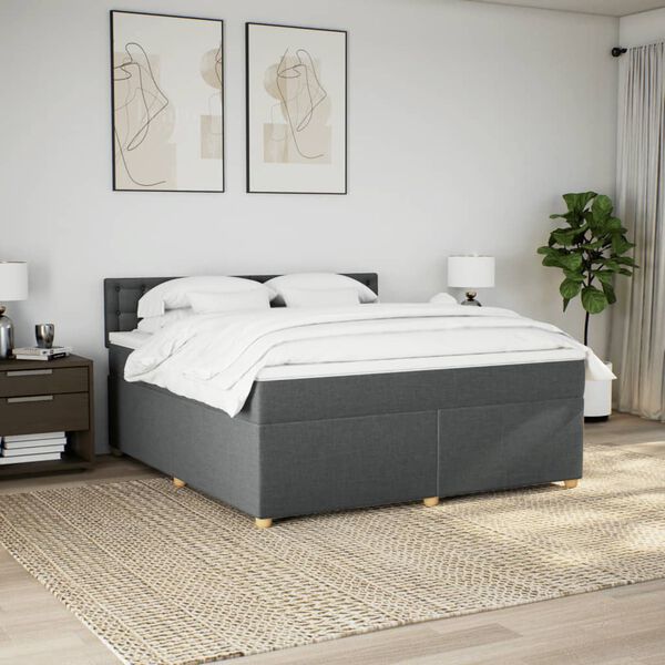 vidaXL Box spring postelja z vzmetnico temno siva 180x200 cm blago