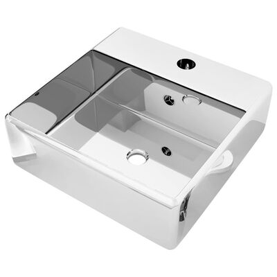 vidaXL Umivalnik z odprtino za odtekanje 41x41x15 cm keramičen srebrn