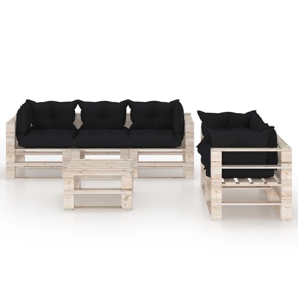 vidaXL Vrtna sedežna garnitura iz palet 6-delna z blazinami borovina