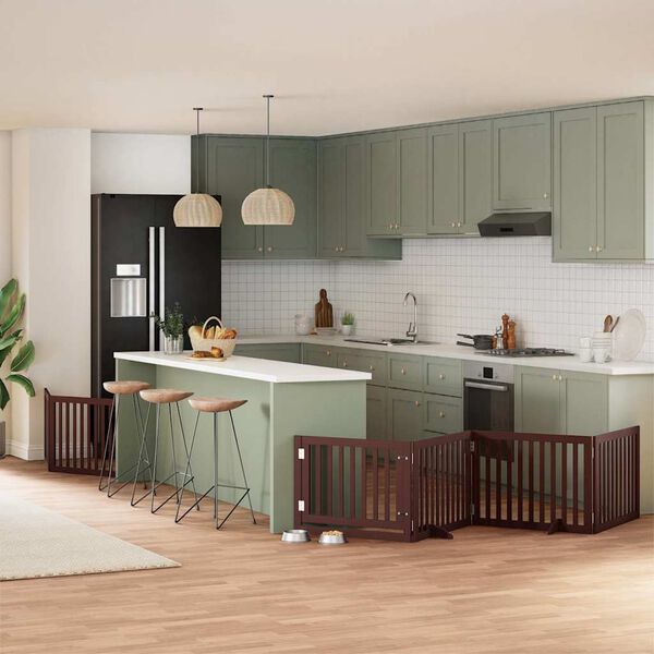 vidaXL Ograda za pse z vrati zložljiva 6 panelov rjava 480 cm les