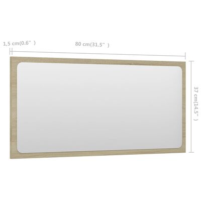 vidaXL Kopalniško ogledalo sonoma hrast 80x1,5x37 cm iverna plošča