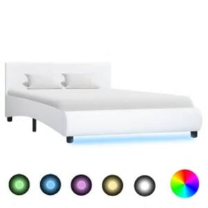 vidaXL Posteljni okvir LED belo umetno usnje 120x200 cm