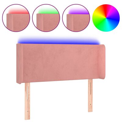 vidaXL LED posteljno vzglavje roza 93x16x78/88 cm žamet