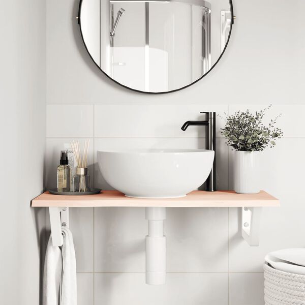 vidaXL Stenska polica za umivalnik jeklo in trdna hrastovina