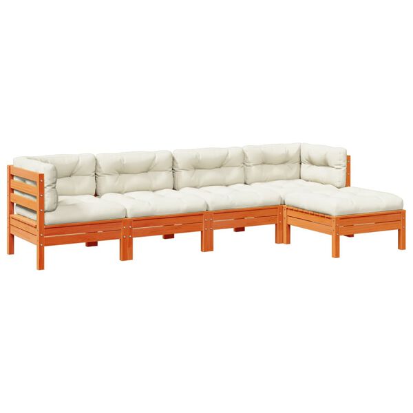 vidaXL Vrtna sedežna garnitura 5-delna z blazinami voščeno rjava