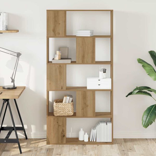 vidaXL Knjižna omara 5-nadstropna hrast 80,5x23,5x162,5 cm inž. les