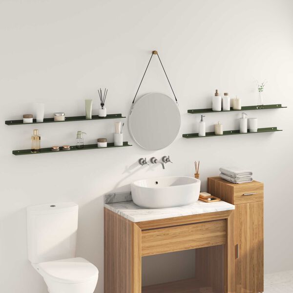 vidaXL Ležeča polica 4 pcs Oljčno zelena 100 x 9 x 2,5 cm Jeklo