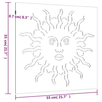 vidaXL Vrtna stenska dekoracija 55x55 cm corten jeklo sonce