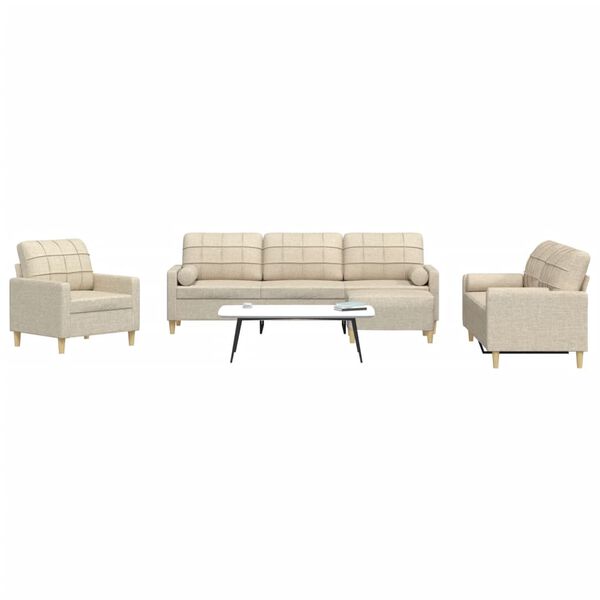 vidaXL Sedežna garnitura 4-delna s stolčkom in blazinami krem blago