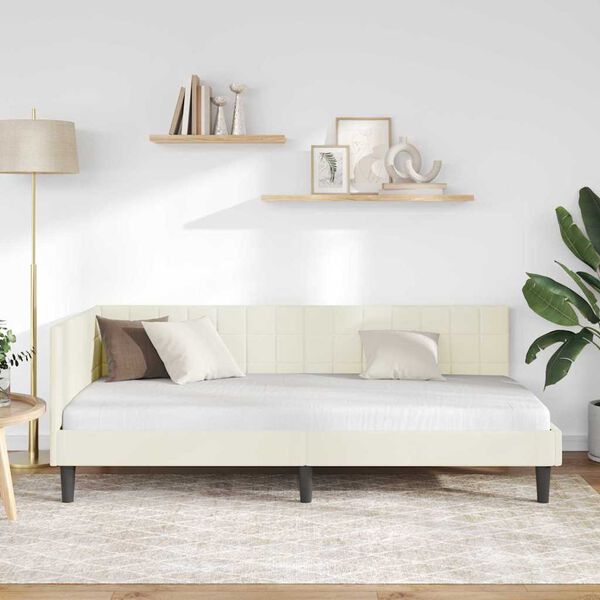 vidaXL Kotna postelja z vzglavjem krema 90 cm x 190 cm Žamet