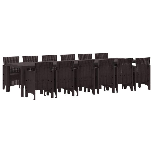 vidaXL Komplet za jedilnico v vrtu 13 pcs Rjava Polt rattan