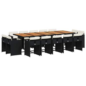 vidaXL Zunanja vrtna garnitura 15-delna z blazinami črn poli ratan