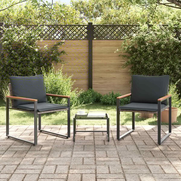 vidaXL Kompleti pohi&scaron;tva z blazino 3 pcs Siva in temno siva Ratan