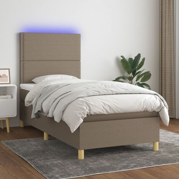 vidaXL Box spring postelja z vzmetnico LED taupe 90x190 cm blago
