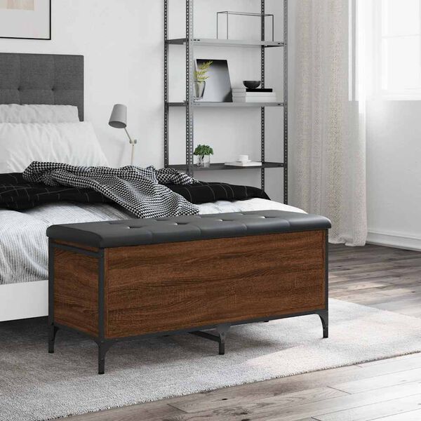 vidaXL Klop za shranjevanje rjavi hrast 102x42x45 cm inženirski les