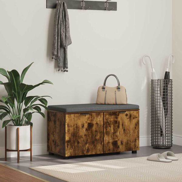 vidaXL Haldna klop z blazino z vrati Dimljeni oreh 80 x 46 x 46 cm