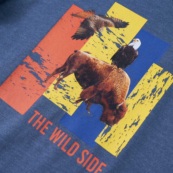 Otroška majica z dolgimi rokavi modra melange 116