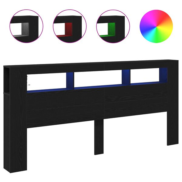vidaXL LED glava postelje Črna Orehovina 220 x 18,5 x 103,5 cm