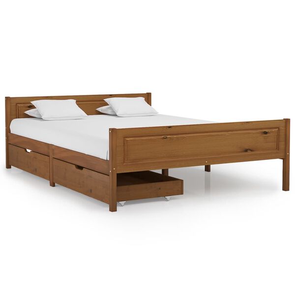 vidaXL Posteljni okvir z 2 predaloma medeno rjava borovina 140x200 cm