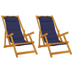 vidaXL plažna ležalnika z blazino 2 pcs Rjava Masiven les akacije