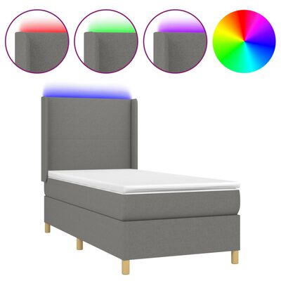 vidaXL Box spring postelja z vzmetnico LED temno siva 90x200 cm blago