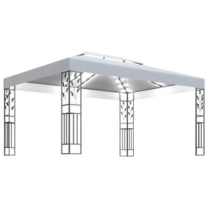 vidaXL Paviljon z dvojno streho in LED lučkami 3x4 m bel