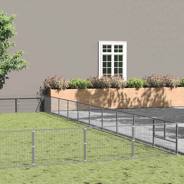 vidaXL Pasji boks srebrn 100 m&sup2; jeklo