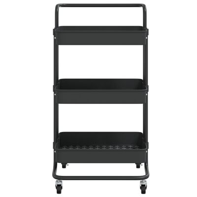 vidaXL 3-nadstropni kuhinjski voziček črn 42x35x85 cm železo in ABS