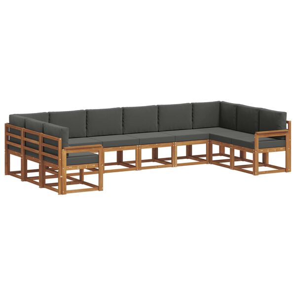 vidaXL Zunanja garnitura za sedenje 10 pcs Naravna in antracitna