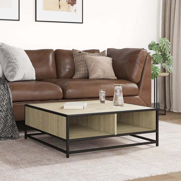 vidaXL Klubska mizica sonoma hrast 80x80x30 inženirski les in kovina