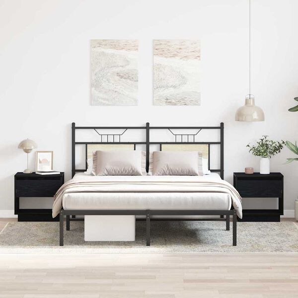 vidaXL Nočna omarica s predalom 2 pcs Črna Orehovina 45 x 34 x 44 cm