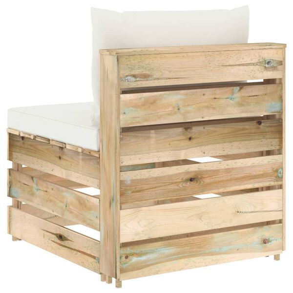 vidaXL Sekcijski sredinski kavč z blazinami zelen impregniran les