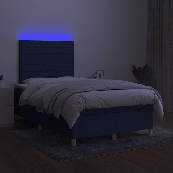 vidaXL Box spring postelja z vzmetnico LED modra 120x190 cm blago