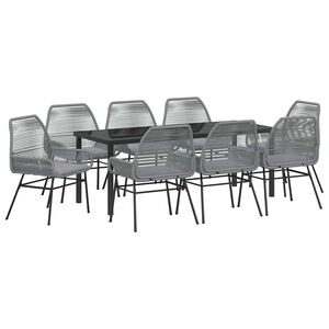 vidaXL Komplet za jedilnico v vrtu z blazino 9 pcs Siva poli ratan